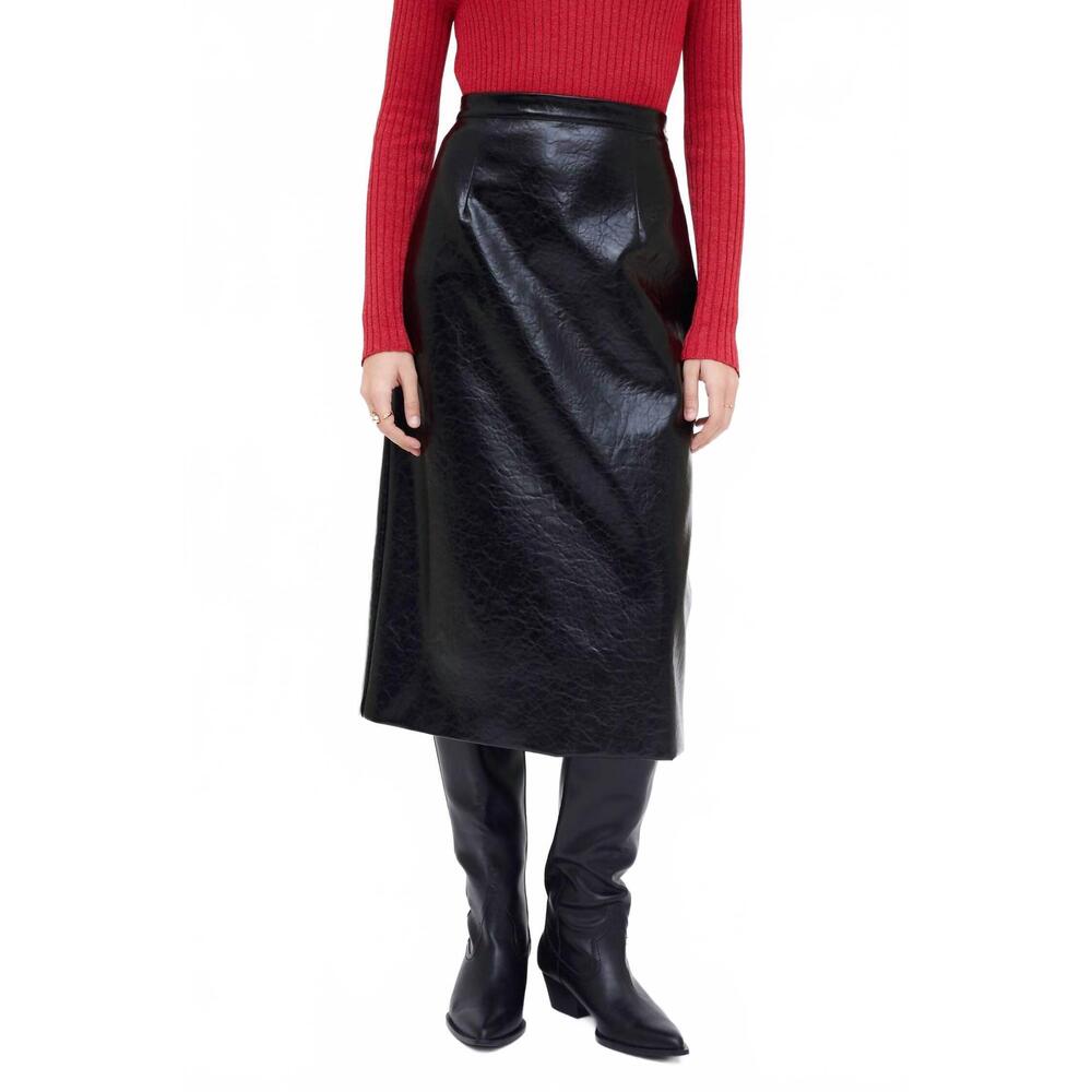 NEW WILD PONY faux leather midi skirt in black